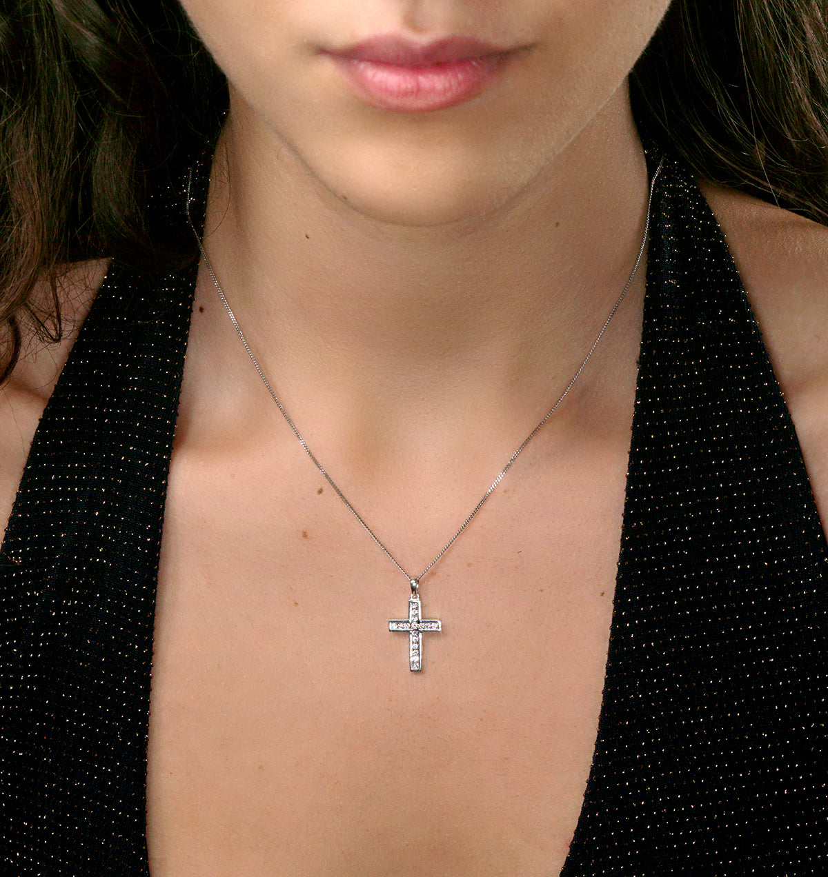 Lab Diamond Cross Necklace Channel Set 0.25ct H/Si in 9K White Gold